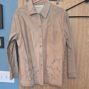 J. Jill Light Brown Embroidered Leather Blazer